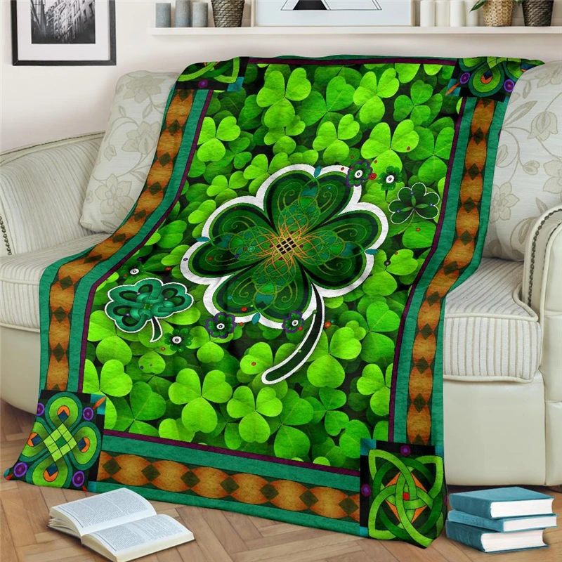 

Soft Warm Flannel Blankets Irish Shamrock Printing Airplane Travel Portable Winter Throw Blanket Home Decor Kids Adults Quilts