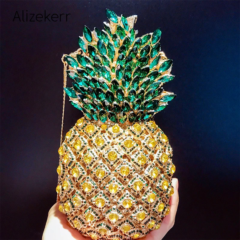 Diamond Pineapple Evening Clutch Bag Party Wedding Women 2021 Luxury Designer Rhinestone Metallic Purses Fruit Crystal Handbag