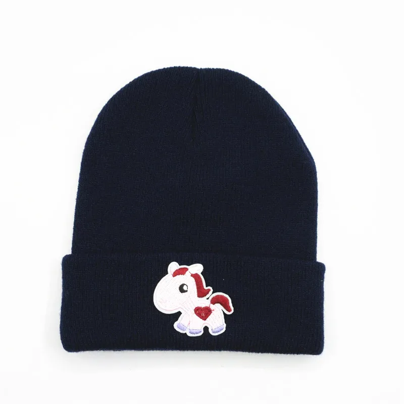 

Cotton Cartoon Horse Embroidery Thicken Knitted Hat Winter Warm Hat Skullies Cap Beanie Hat for Men and Women 241