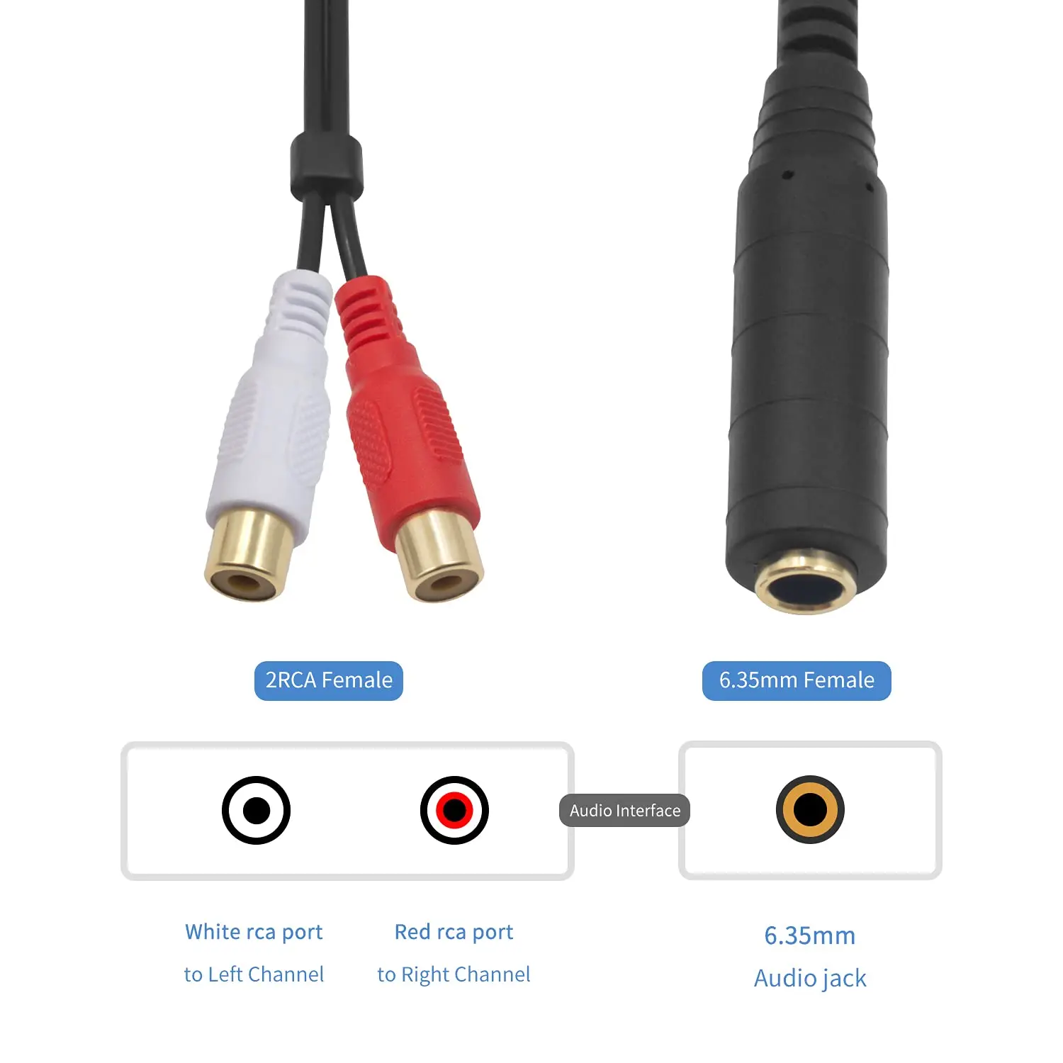 6.35mm 1/4 "trs fêmea estéreo para 2x rca fêmea phono espiral enrolado áudio y divisor cabo adaptador 80cm