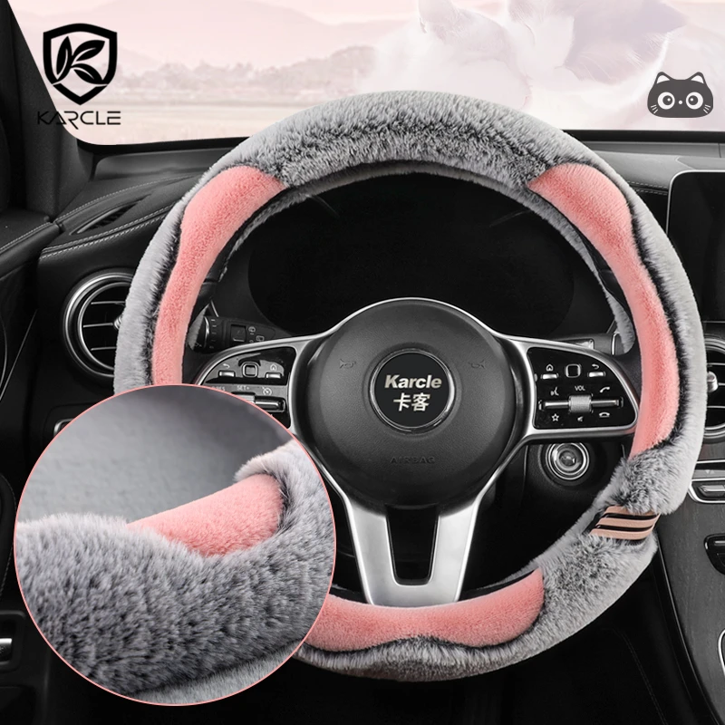 Car Steering Wheel Cover Plush Winter Universal Steering-wheel Anti-slip Comfortable Car Interior Accessory Car Covers In Salon