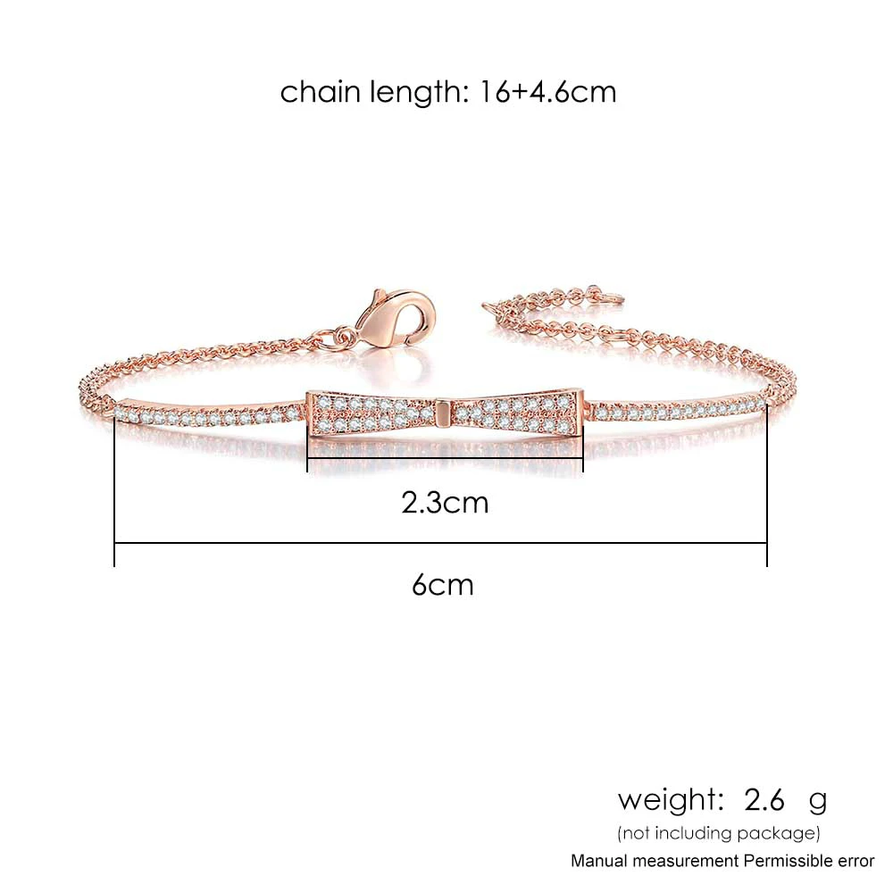 ZHOUYANG Bracelet For Women Girl Sweet Delicate Bowknot Full CZ Zircon Rose Gold Color Wedding Gift Fashion Jewelry H203