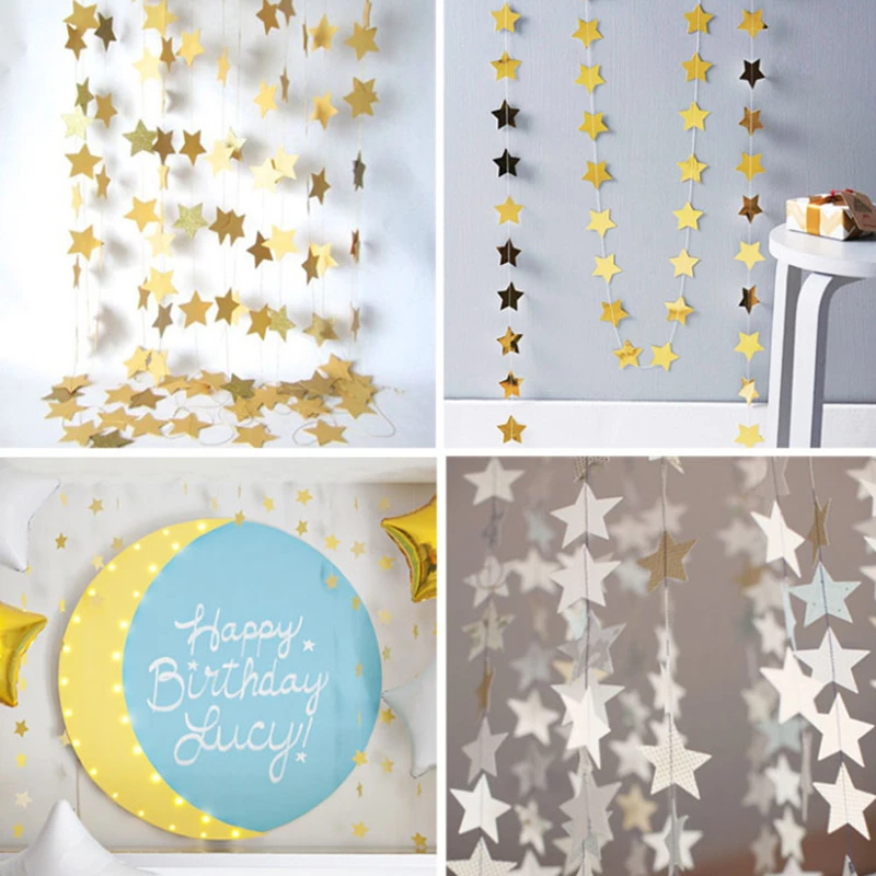 4M Wedding Decoration Paper Glitter Star Paper Garland Wall Hanging Banner String Chain Baby Shower Birthday Party Decoration