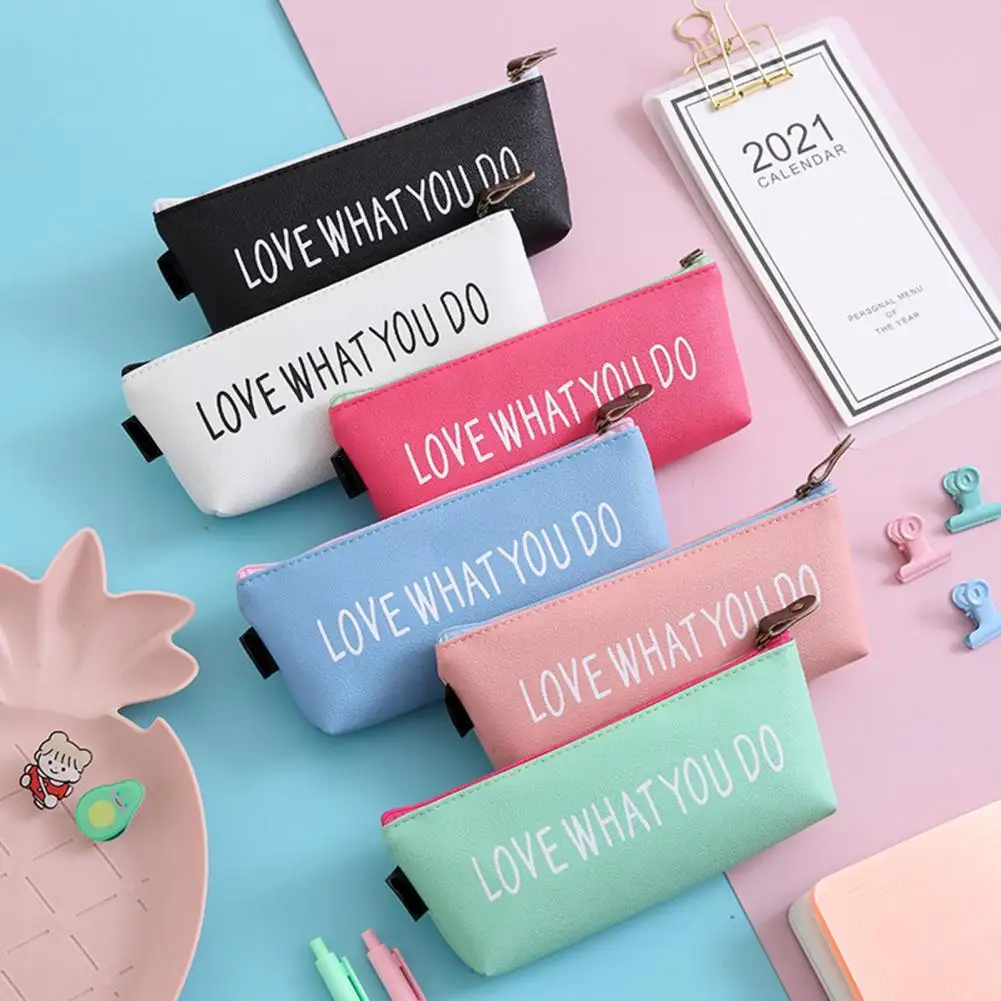 

Student Zipper Letter Pattern Simple Faux Leather Pencil Case Pen Bag Stationery Pencil Case Pen Bag Stationery Pencil Case Pen