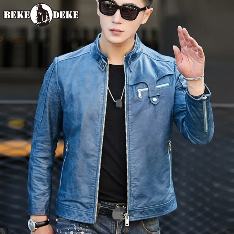 

Luxury Real Leather Jacket Men Fashion Biker Slim Zip Black Jacket Coat Streetwear Motorcycle Stand Collar Outerwear