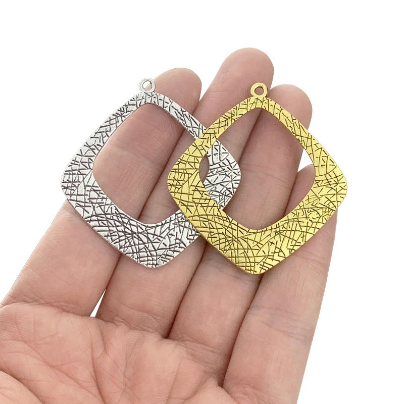 10 x Tibetan Silver/Gold Color 2 Sided Hollow Open Square Charms Pendants for DIY Earrings Jewelry Making Accessories