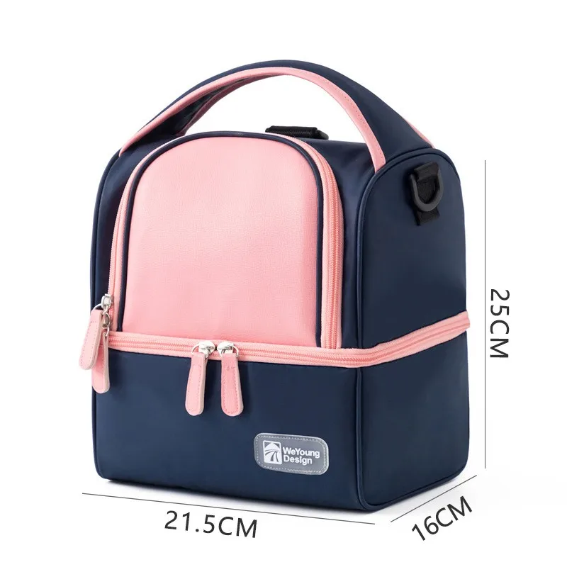 Insulation Bag Milk Storage Bag Solid Color Zipper Lunch Bag Double Layer Fresh Keeping Bag Baby Bottle Backpack Shoulder Bag