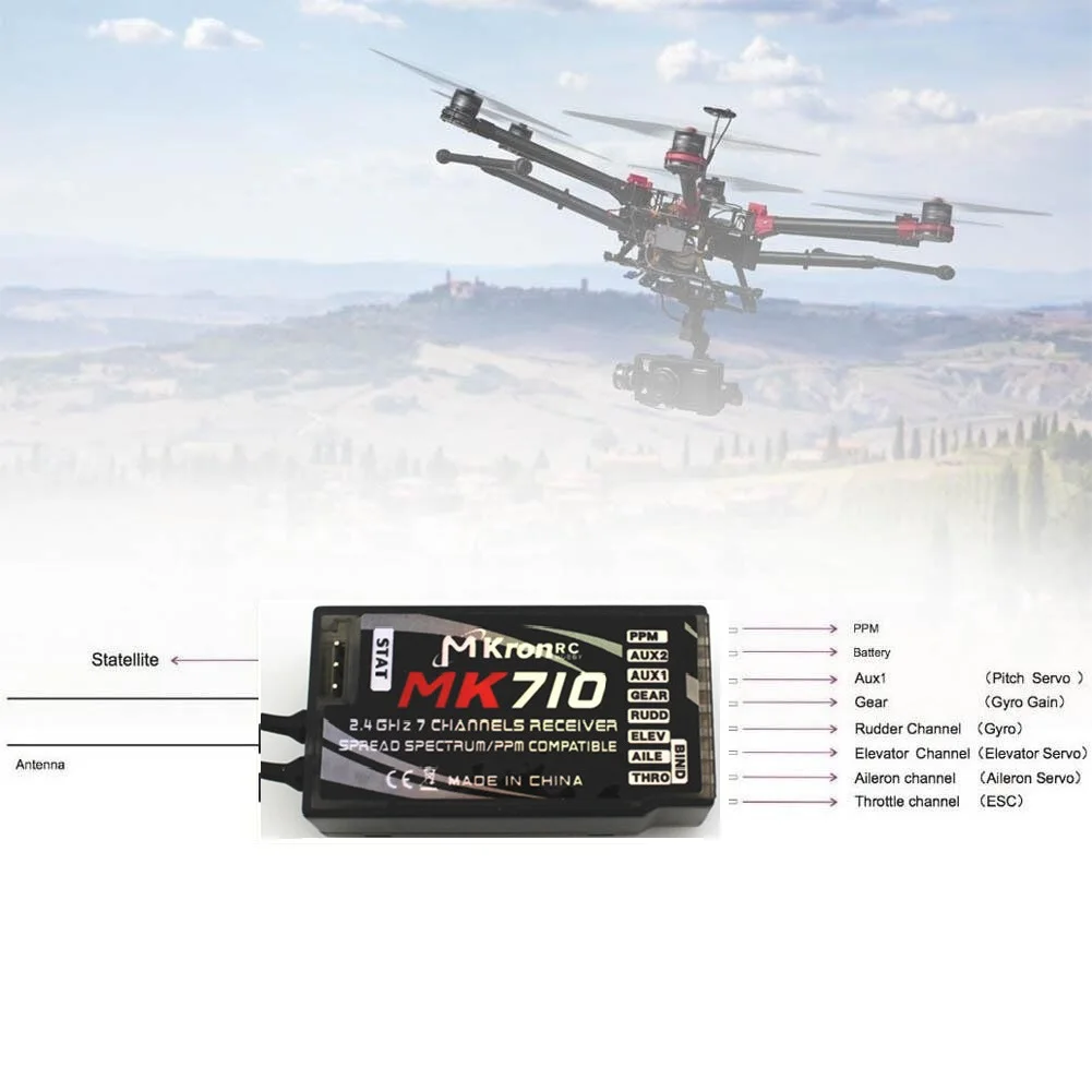 MK710 PPM RC récepteur 7CH RX accepter PK AR7000 DSM2 DSMX 2.4GHz prise en charge Spektrum DX6i DX7 DX8 JR DSX7 DSX9 RC Drone avion