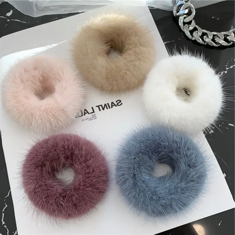 Classic Real Mink Fur Hair Scrunchies Girls\' Hair Ring Fashion Fur Headband