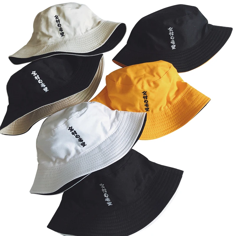 Double Sided Wear Finger Something Embroidery Panama Bucket Hat Men Women Summer Bucket Cap Hip Hop Hat Fisherman Hat