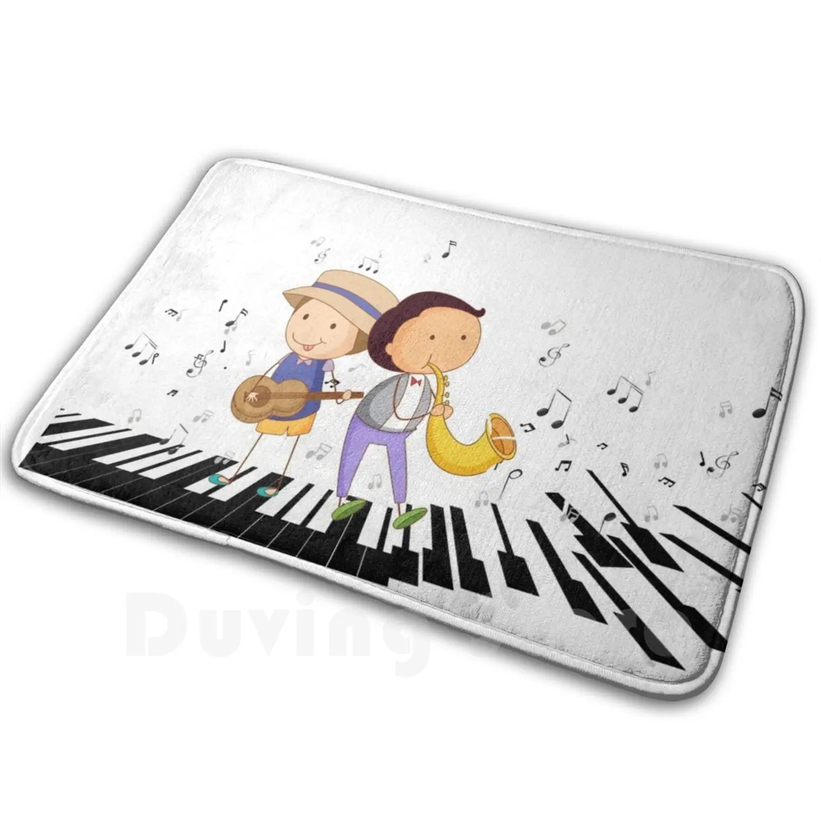 Kids And Music 04 Mat Rug Carpet Anti-Slip Floor Mats Bedroom Music Kids Boy Boys Boy Playing Trumpet Boy Playing Saxophone