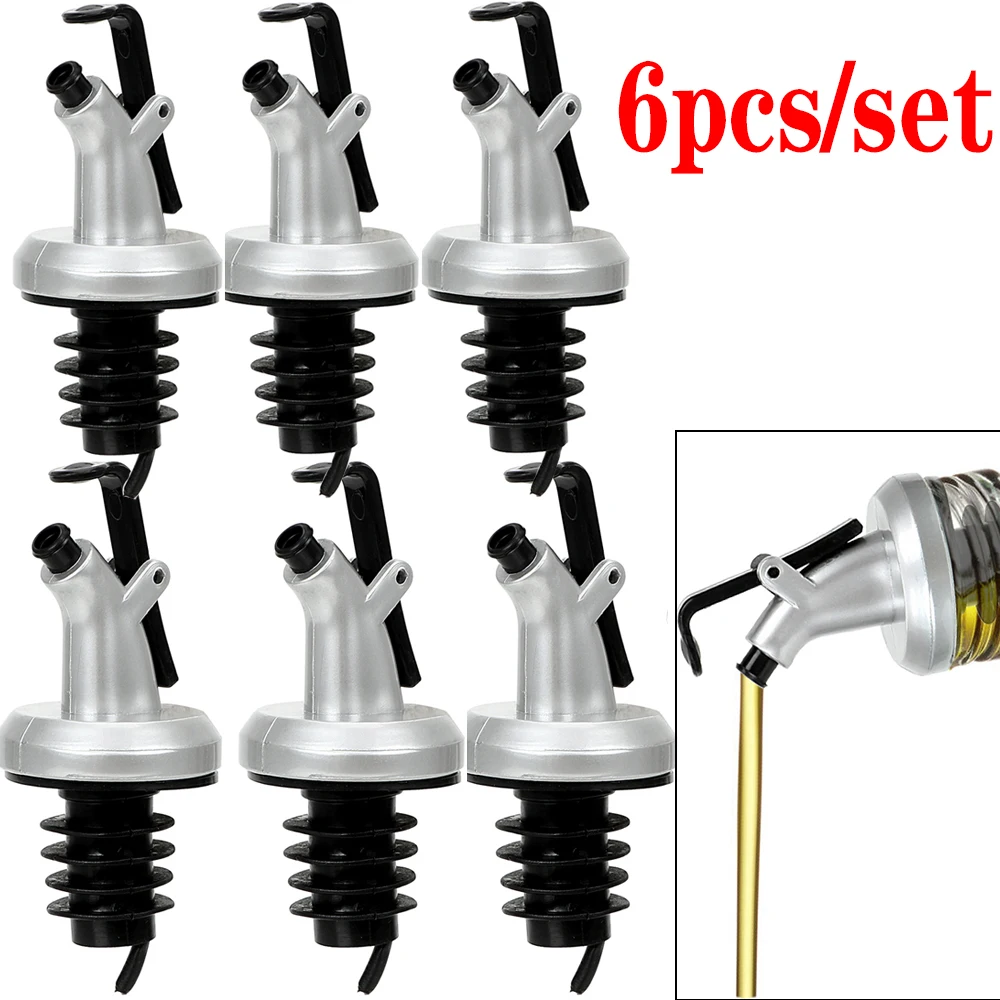 6pcs Olive Oil Sprayer Liquor Dispenser ABS Lock Wine Pourers Flip Top Drink Wine Stopper Leak-proof Nozzle Kitchen Tools