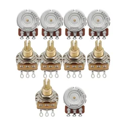 FLEOR 10PCS Brass 24-Tooth Long Split Shaft Guitar Potentiometers Pots 500K Audio / Linear Taper for Guitar Bass