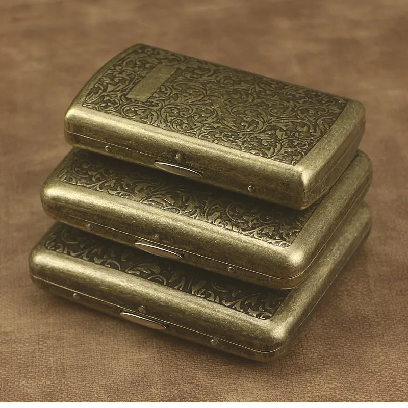 Retro Bronze Cigarette Case 12 16 20 Sticks Stainless Steel Cigarettes Holder Ultra-thin Portable with Card Slot Smoking Beast