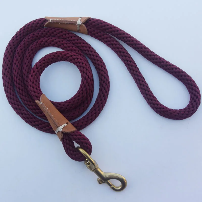 High Quality Handmade Leather Nylon Rope Dog Leash 5 ft Pet Products Snap dog lead Outdoor Training Leashes