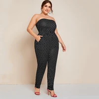Plus Size Dot Printed Strapless Tube Jumpsuits Women Sexy Slash Neck Pocket Sides Summer Spring Elegant Fashion Jumpsuits 6XL