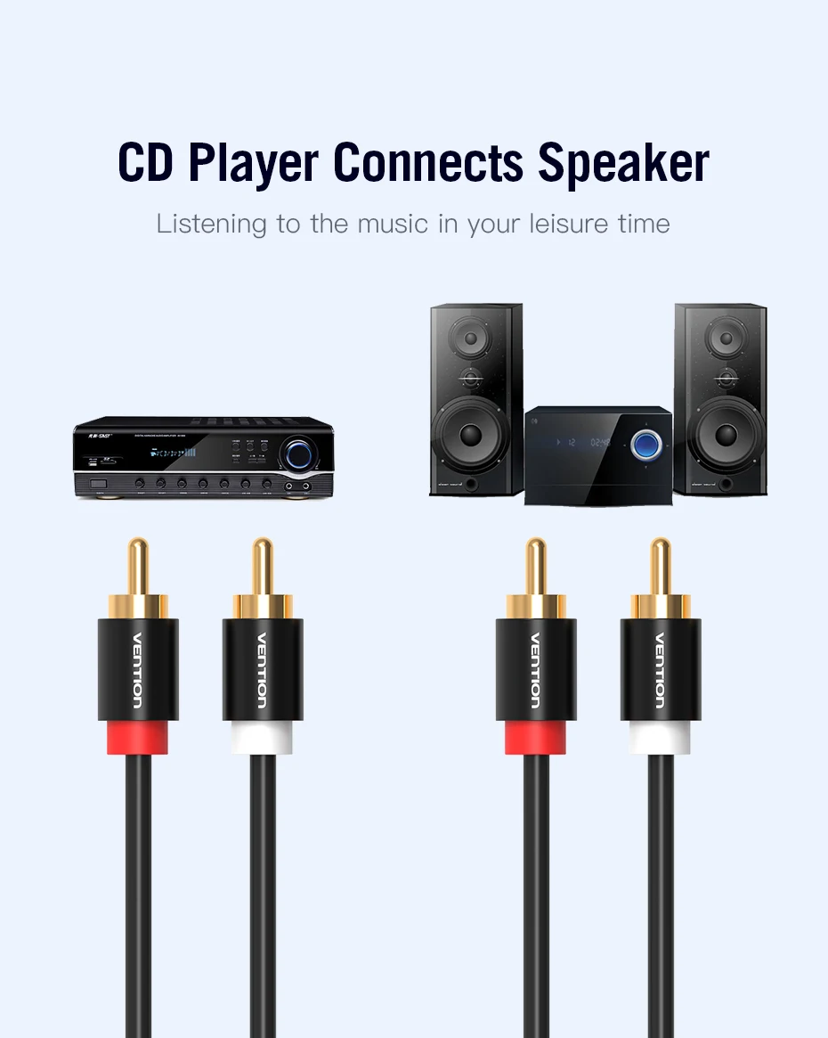 Vention 2 RCA auf 2 RCA-Kabel Stecker auf Stecker Audiokabel für Heimkino DVD-Verstärker TV 1 m 2 m 3 m 5 m Kabel RCA vergoldet Cabo – Detail 8