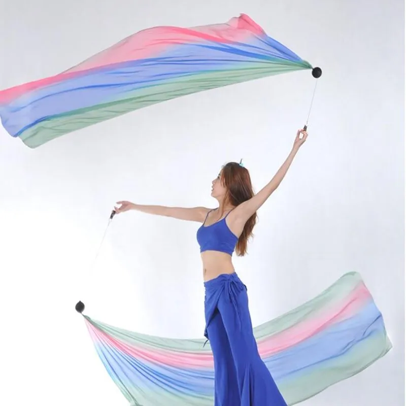 200*70cm Chiffon Veil Belly Dance POI Streamer Bellydance Costume Accessory Hand Props (Not Included Chain Ball) Assorted Color