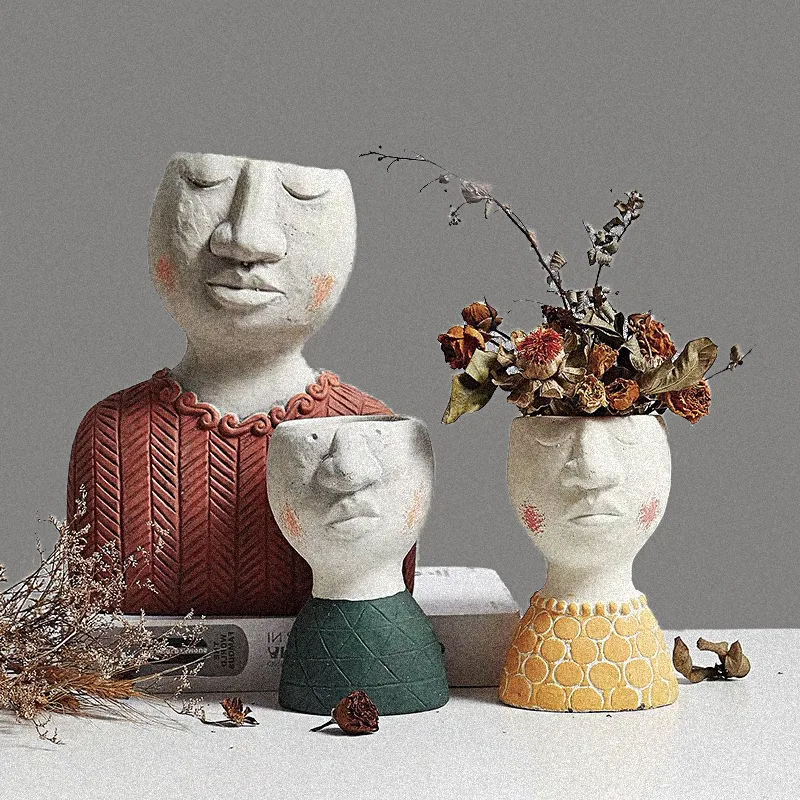 

Creative Nordic Cement Figurki Head Vase home decor Human Face macetas decorativas flower pot Garden planter pots vaso planta