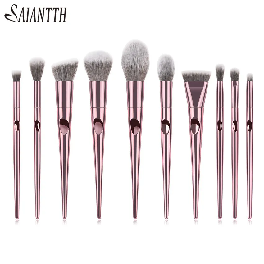 

SAIANTTH 10pcs Finger Groove Makeup Brushes Set Pink Professional Make Up Blush Powder Concealer Eyeshadow Highlight Contour