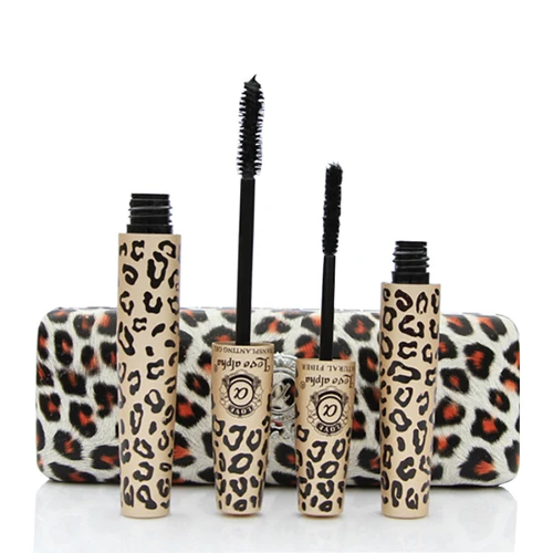 Imagen 2 del producto Máscara de pestañas resistente al agua, Gel de trasplante, máscara de fibra Natural con funda de leopardo pantera, combinación de injerto de fibra negra, 2 uds = 1 Juego