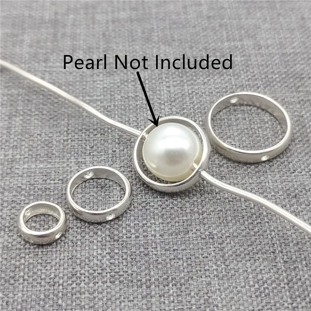 5 sztuk ramki na koraliki w kształcie prostego koła z srebra próby 925, pasujące do pereł o średnicy 4 mm, 6 mm, 8 mm, 10 mm