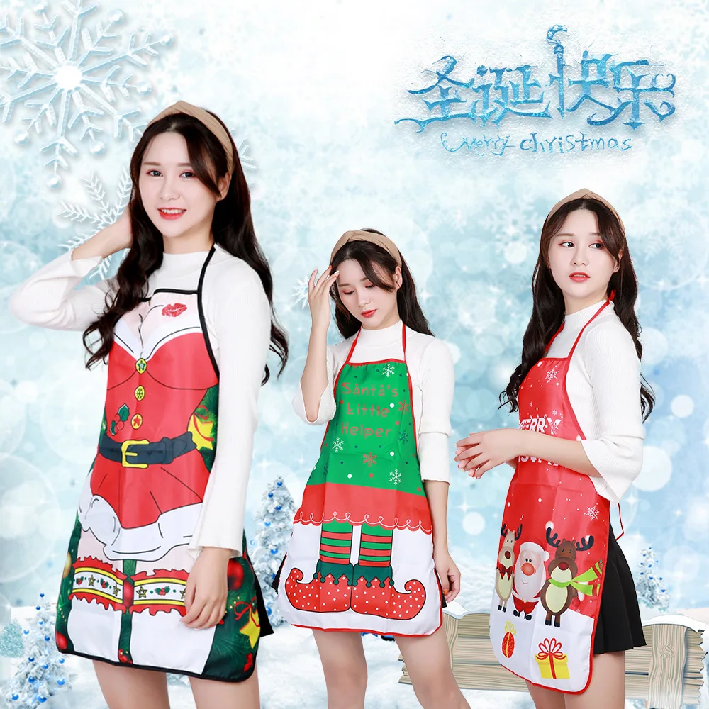 

Christmas Kitchen Apron Santa Claus Sprons For Women Adult Xmas Decoration Aprons Cooking Baking Cleaning Accessories