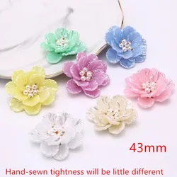 Newest 30pcs/lot 43mm color print ABS petal core cartoon flowers shape florals beads diy jewelry garment/hair accessory