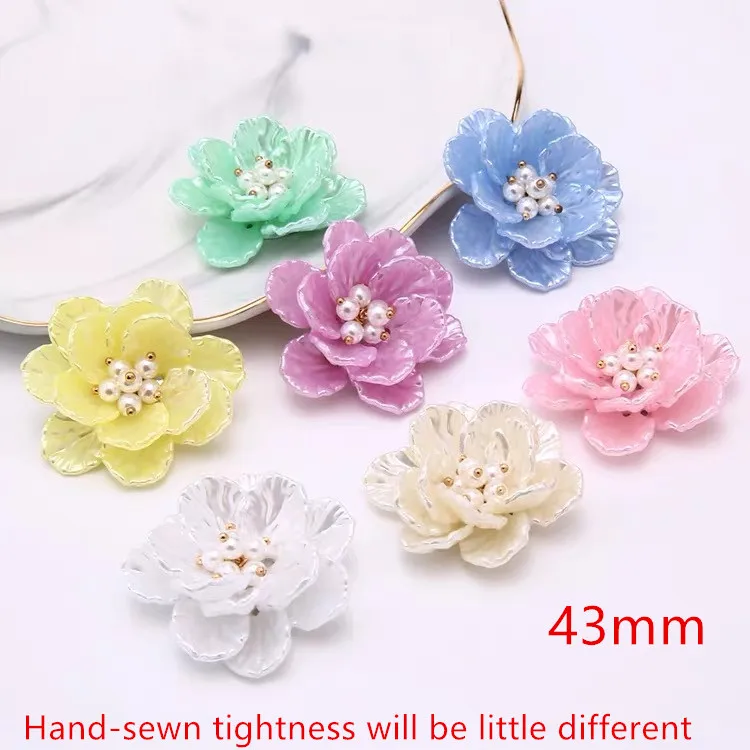 Newest 30pcs/lot 43mm color print ABS petal core cartoon flowers shape florals beads diy jewelry garment/hair accessory