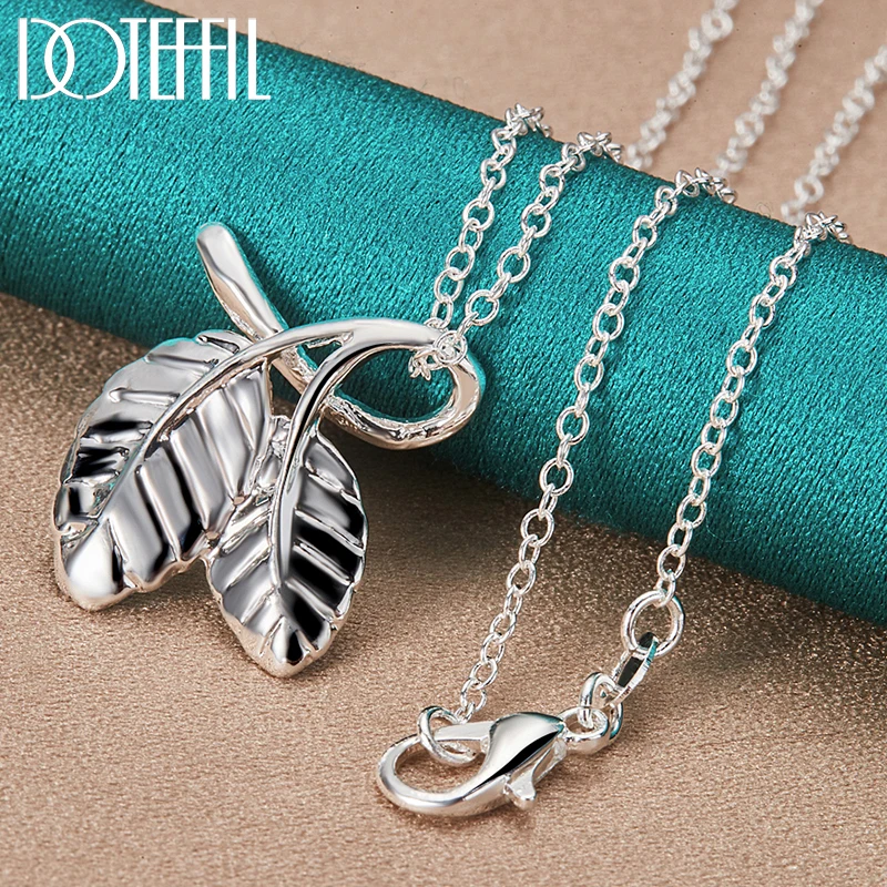 

DOTEFFIL 925 Sterling Silver 16/18/20/22/24/26/30 Inch Chain Leaves Pendant Necklace For Woman Man Charm Wedding Jewelry