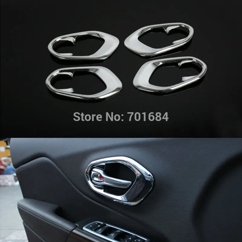 New 4 Pieces ABS Plasctic Plating Interior Door Handle Cup Bowl Trim Rim Kit Set For Jeep Cherokee 2013 2014 2015 2016 [QPA403]