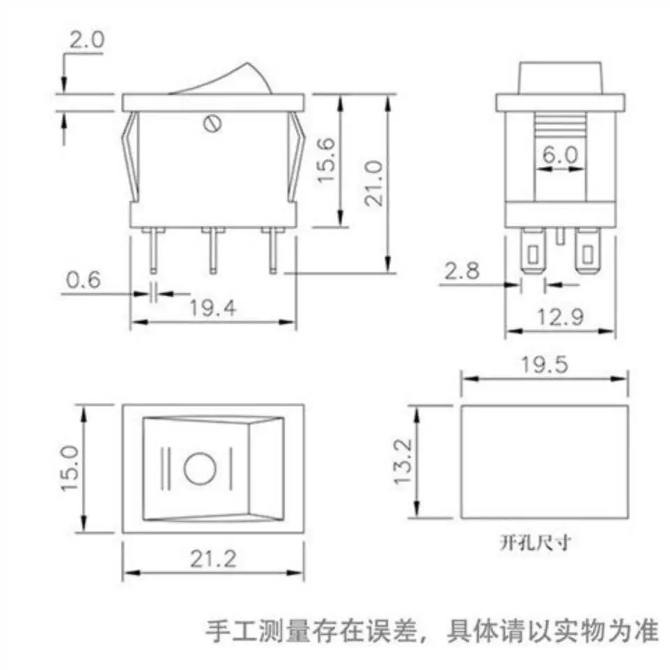 5Pcs KCD1 Mini Black 3 Pin / 6 Pin On/Off/On Rocker Switch Ac 6A/250V10A/125V