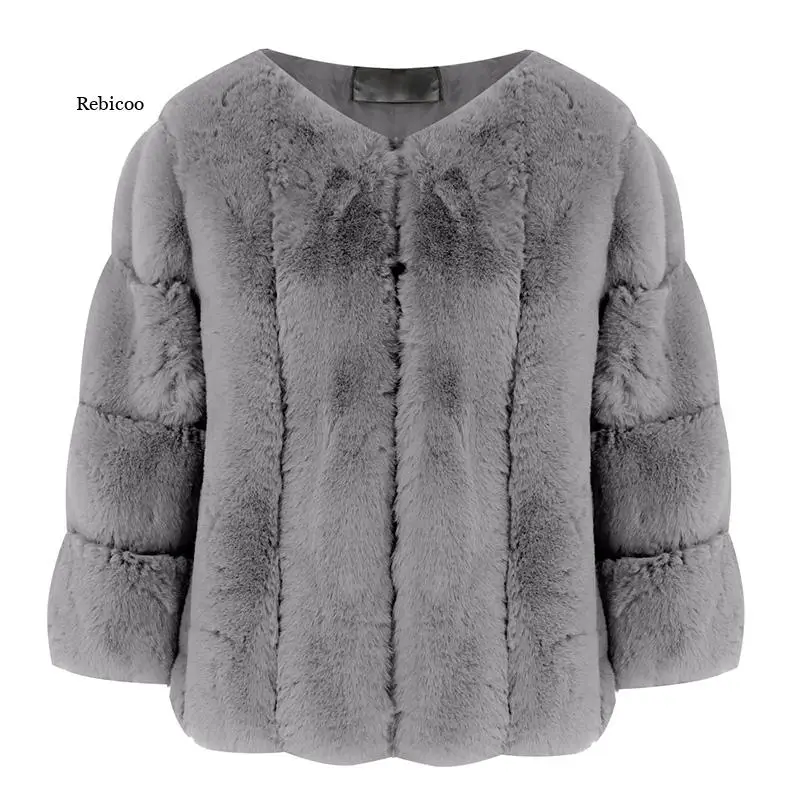 Winter Women Faux Fur Coat Thicken Short Style Faux Furs Women Coat Long Sleeve O Neck Fluffy Solid Color Overcoat New