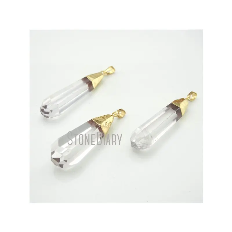 

PM13591 Faceted Natural Clear Crystal Quartz Point Pendant For Women Gold Color 30-40mm Long (Random in SHAPE)