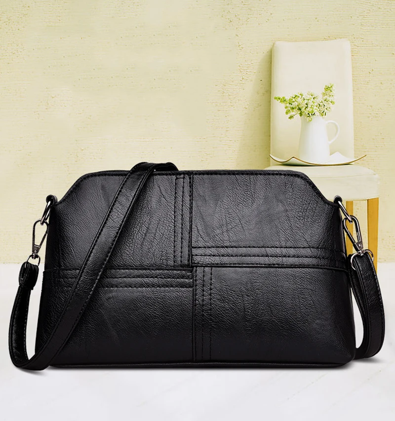 Neue Casual Mama Messenger Bags Umhängetasche PU Leder Schwarz Handtaschen für Frauen Kleine Umhängetasche Geldbörse – Detail 14