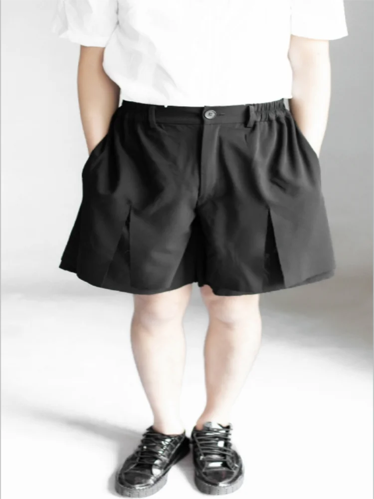 The New Summer Men's Fashion Double Layer Four Vertical Broken Hole Casual Shorts Black Loose Personality Large Size