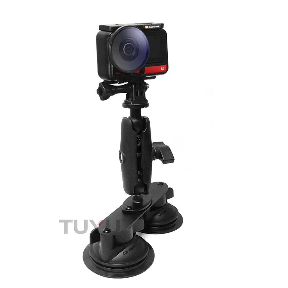 1 inch Ball Head Dual Flat Car Suction Cups Holder with Invisible Selfie Stick for Insta360 X4 X3 One X2 Ace Pro GoPro Accessory