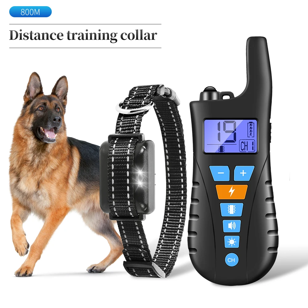 Electric Dog Training Collar 800M Remote Control Device Backlight Display Rechargeable Shock Collar Waterproof