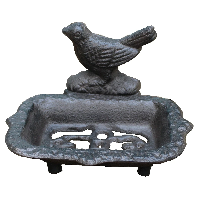 Vintage Black Cast Iron Bird Soap Dish With Three Standing Feet Country Accent Rough Handmade Tabletop Mini Metal Storage Holder