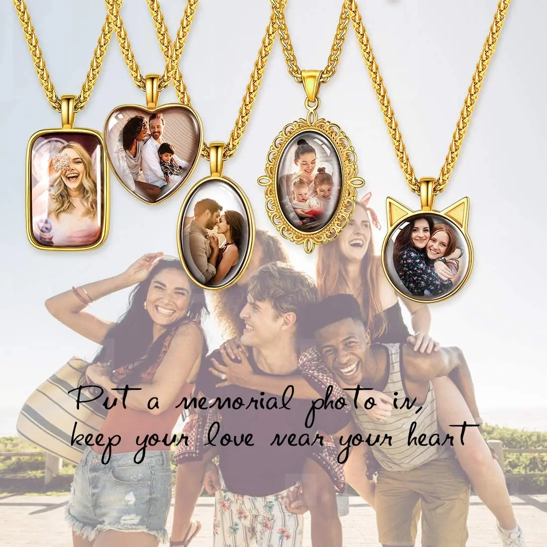 U7 Convex Photo Necklace Personalized Jewelry Stainless Steel Round Cat Ear Shape Pendant Custom with Image Picture