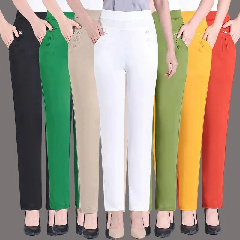 

2022 New Summer Women's Pants Casual High Waist Elastic Harem Pants Loose Trousers Female Straight Pants 5XL