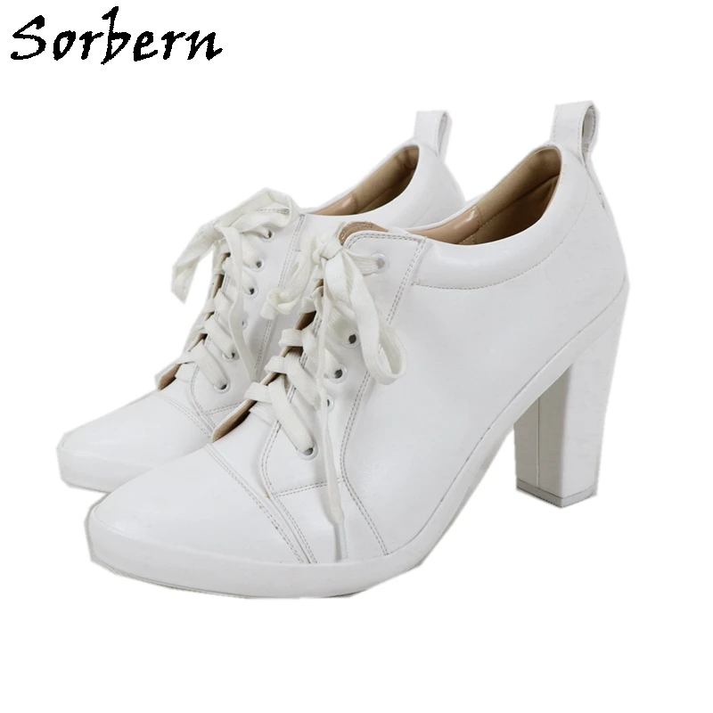 Sorbern Fashion White Pump Shoes Women Lace Up Chunky Heelled Block High Heel Sneakers Lady Shoe Round Toe Platform Custom Color