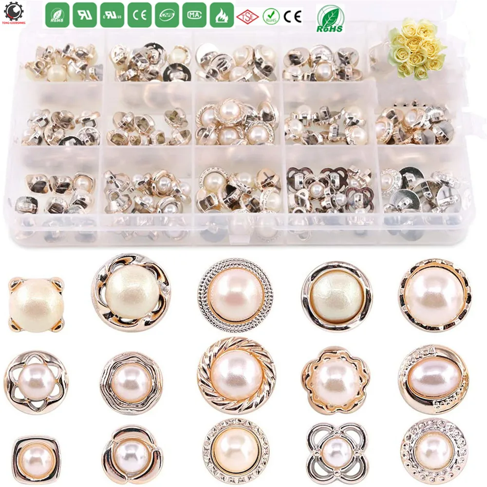 15 Types Beautifu Sew in Faux Pearl Buttons Sewing Crafts with Shank Cover Up Buttons for Clothes Shirts Suits Coats Sweaters