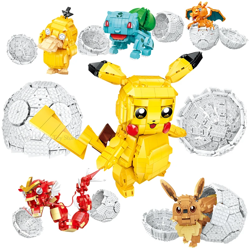 2023 NEW Pokemon Cartoon Anime Pokémon House Pikachu Building Blocks Bricks Sets Classic Model Toys For Children Christmas Gift