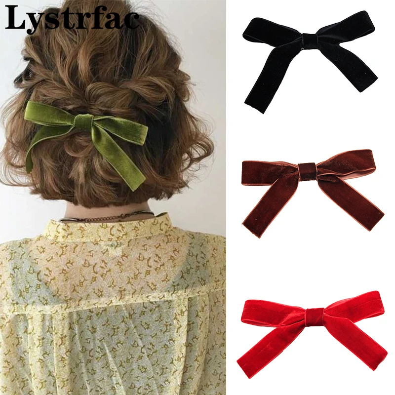 Lystrfac Fashion Velvet Bow Hairpin Women Girls Black Red Hairclip Headdress Bang Bow Hairgrips Back Head Retro Hair Accessories