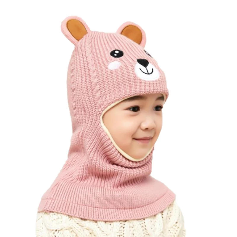 2020 New Baby Girl Winter Hat Warm Bear Skullies Beanies Knitted Cap Kids Balaclava Mask Hats Gorras