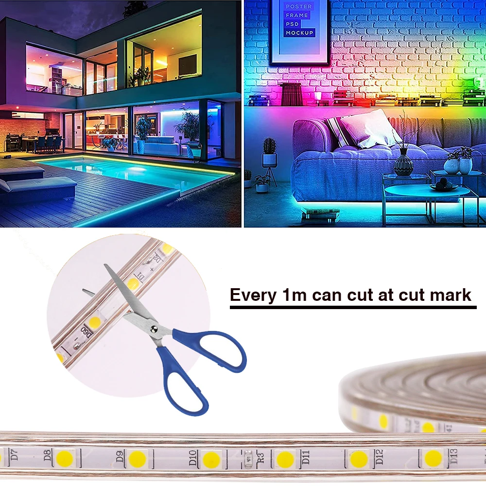 220V 5050 LED Streifen Wasserdicht 60LEDs/m Flexible LED-Band band Mit EU Schalter Stecker Für Zimmer schlafzimmer Decor 1m 2m 5m 10m 20m 25m