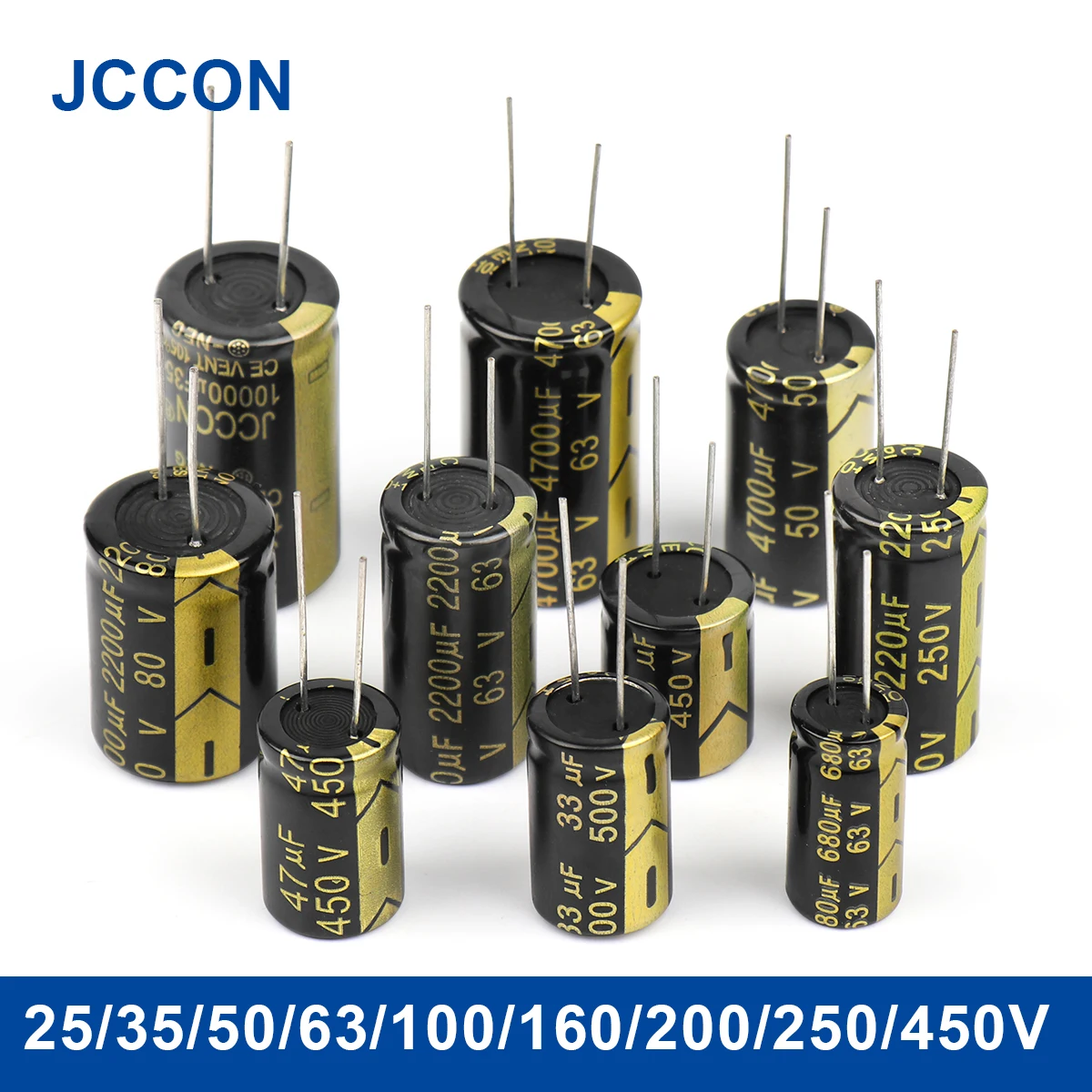 2Pcs JCCON Aluminum Electronic Capacitor 25/35/50/63/100/160/200/250/450V High Frequency Low ESR Capacitors Capacitance