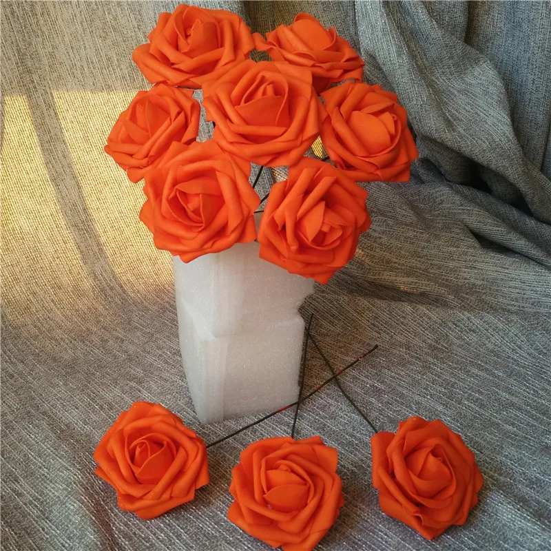 Burnt Orange Flowers Fake Roses Wholesale For Wedding Table Decoration Home Arrangement 100 Stems LNRS013