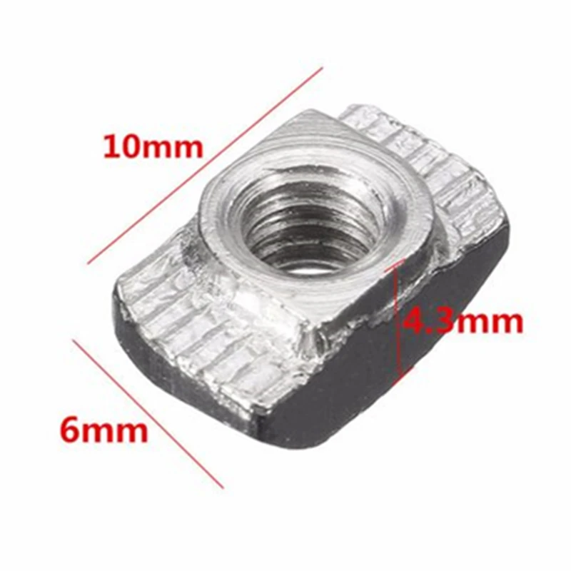 50pcs M3 / M4  / M5-20 T nuts metal connector female thread T slot hammer head drop in nut aluminum profile 3D printer fitting